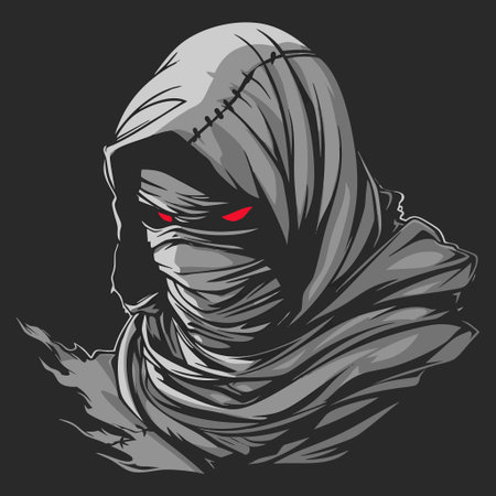 a ninja with a head hood and red eyesのイラスト素材