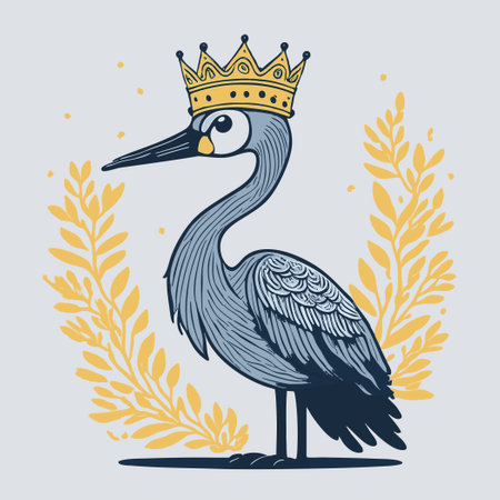 Cute Crane with crownのイラスト素材
