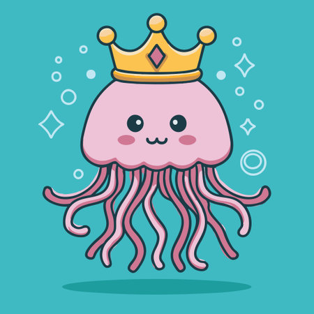 Illustration Cute Jellyfish with crownのイラスト素材