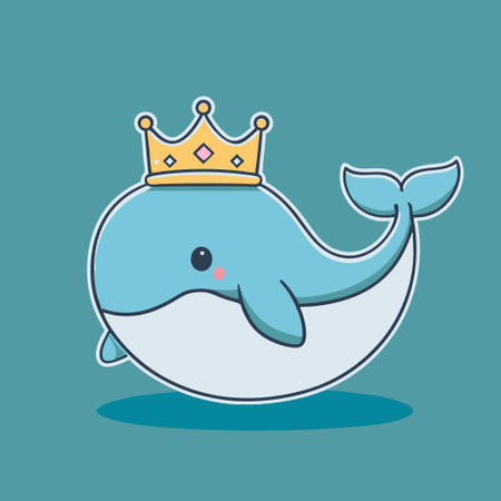 Illustration Cute Whale with crownのイラスト素材