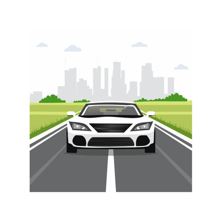 Black and white sports car speeding on a highwayのイラスト素材