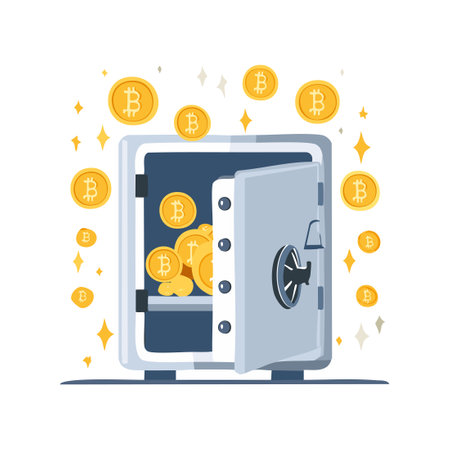 digital safe opening with cryptocurrencies floating outのイラスト素材