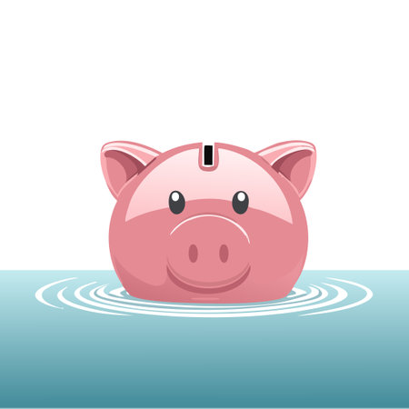 Piggy bank slowly sinks into the waterのイラスト素材