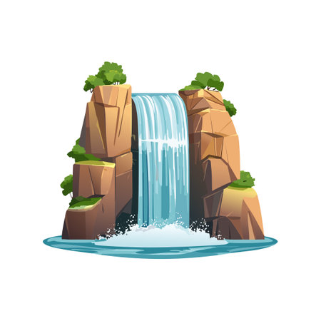 Waterfall from Rocky Cliffのイラスト素材