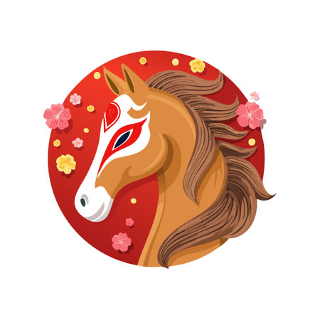 Horse with noh maskのイラスト素材