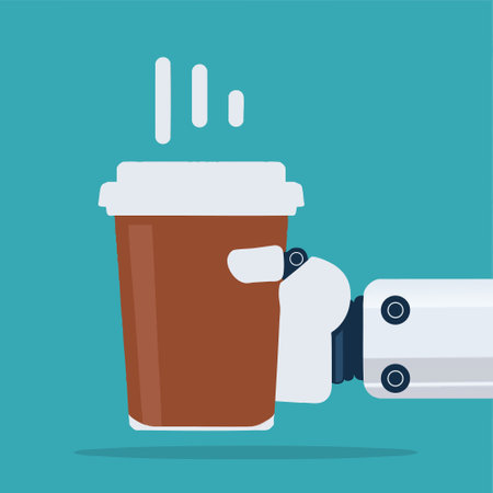 Robot hand holding a cupのイラスト素材