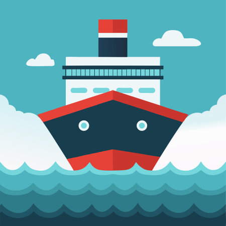 Ship with Waves Cartoonのイラスト素材