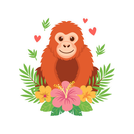 Orangutan with with Flower Arrangementのイラスト素材