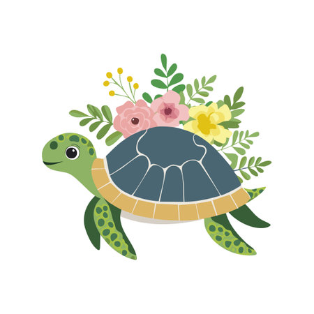 Sea Turtle with Flower Arrangementのイラスト素材