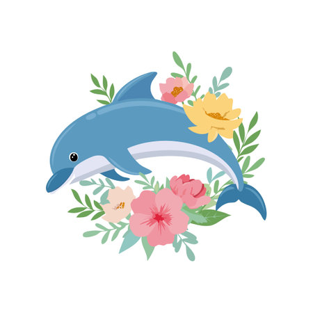 Dolphin with Flower Arrangementのイラスト素材