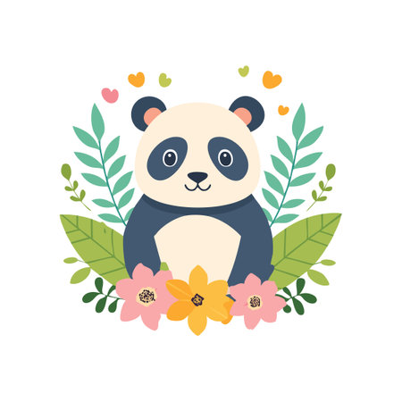 Panda with Flower Arrangementのイラスト素材
