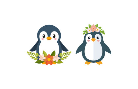 Penguin with Flower Arrangementのイラスト素材