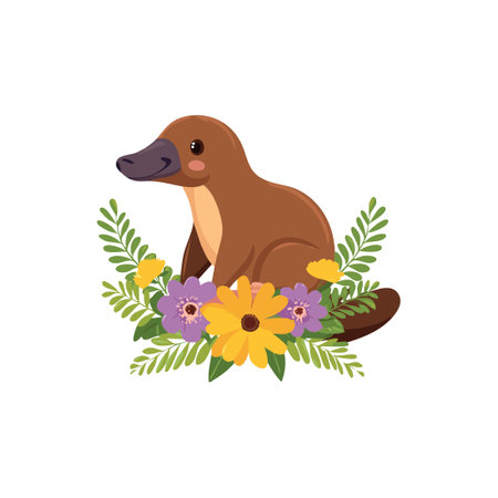 Platypus with Flower Arrangementのイラスト素材