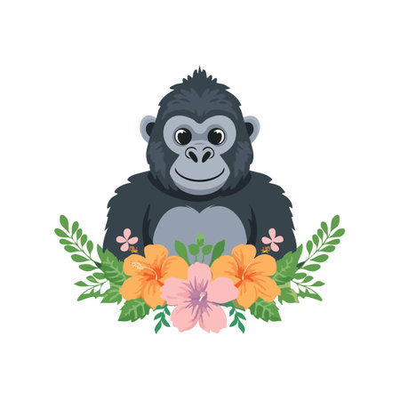 Gorilla with Flower Arrangementのイラスト素材