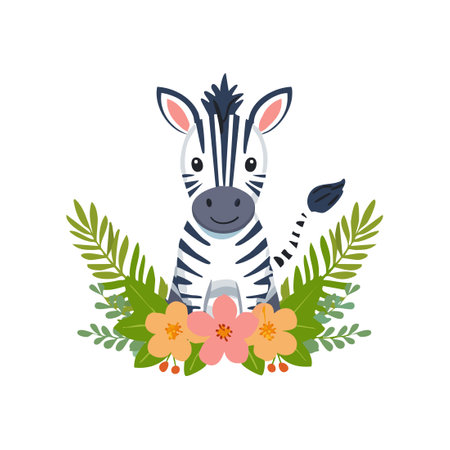 Zebra with Flower Arrangementのイラスト素材