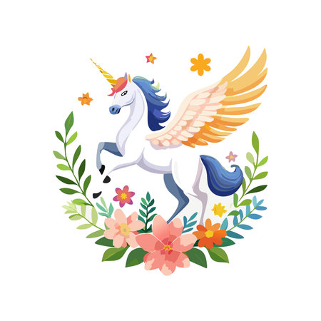 clean minimalist Pegasus with Flower Arrangementのイラスト素材