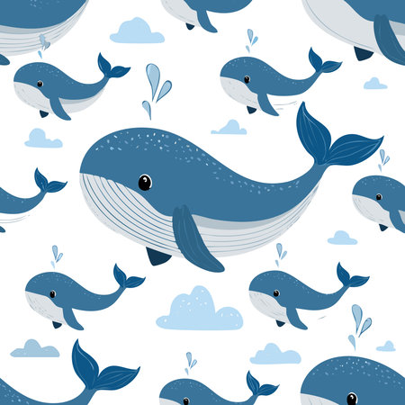 simple illustration Seamless Pattern Cute Whaleのイラスト素材