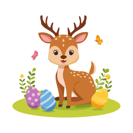 Cute Deer painting eggsのイラスト素材