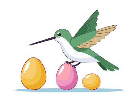 Cute Hummingbird painting eggsのイラスト素材