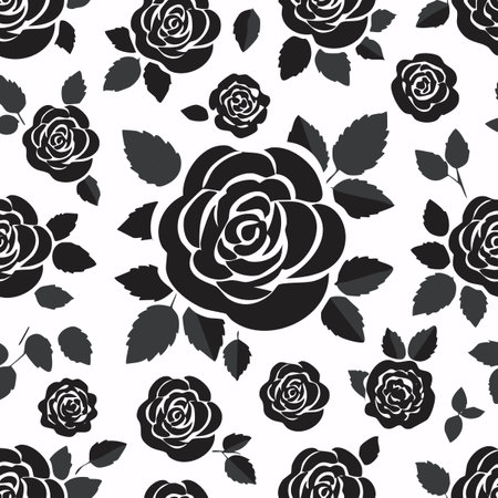 Seamless Pattern Black Rose Flowerのイラスト素材