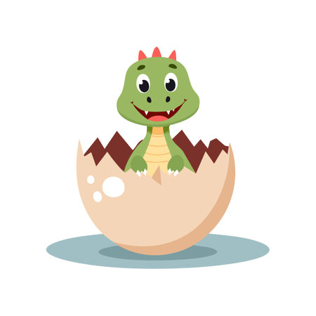 Little dino hatches from cracked eggのイラスト素材