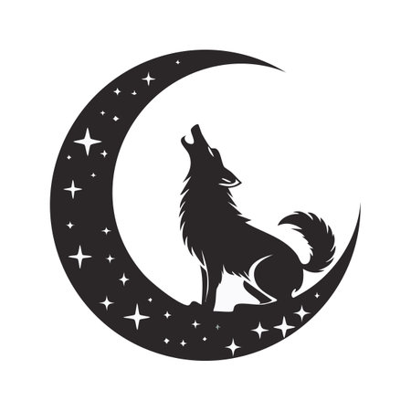 wolf howling at a crescent moon