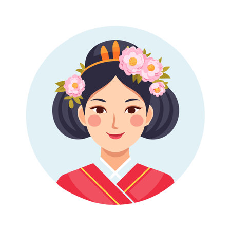 Geisha with Peony Flower Hair Ornament flat design styleのイラスト素材