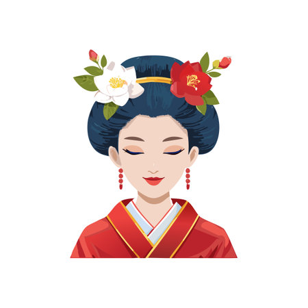 Geisha with camellia flower hair ornamentのイラスト素材