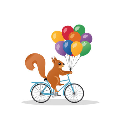 Squirrel riding a bicycle with balloonsのイラスト素材