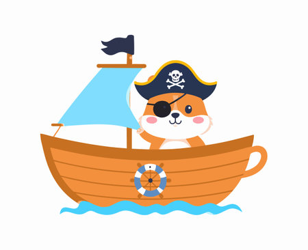 Pirate hamster navigating a teacup boatのイラスト素材
