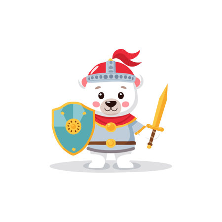 Cute Knight Polar Bear flat designのイラスト素材