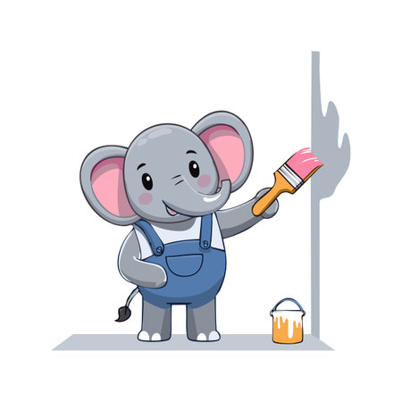 Cute Elephant painting a wall flat designのイラスト素材