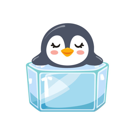 Cute Penguin sleeping on an ice cubeのイラスト素材