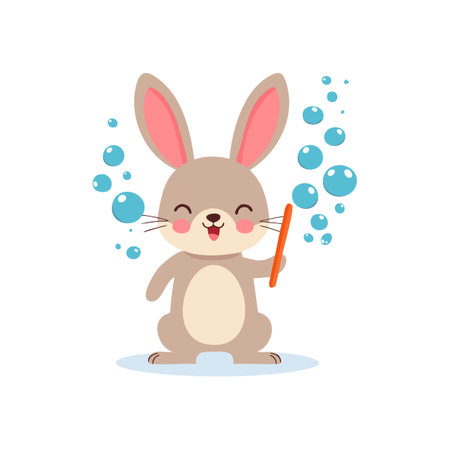 Cute Rabbit blowing bubblesのイラスト素材