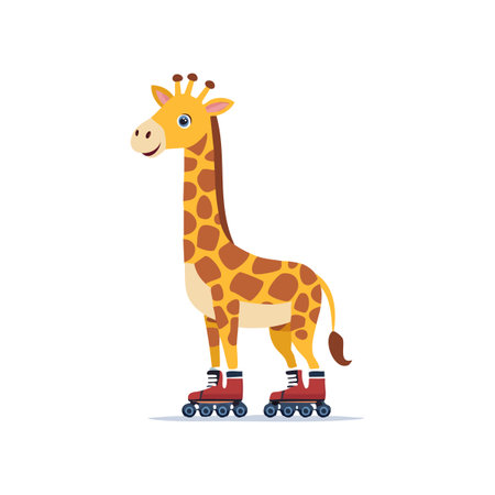 Cute Giraffe wearing roller skatesのイラスト素材