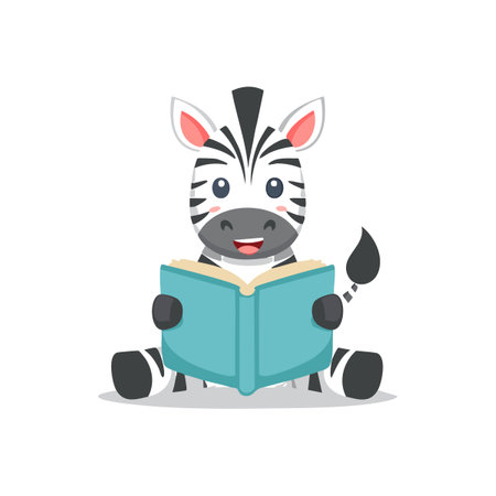 Cute Zebra reading a storybookのイラスト素材