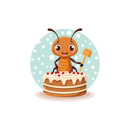 Cute Ant baking a cakeのイラスト素材