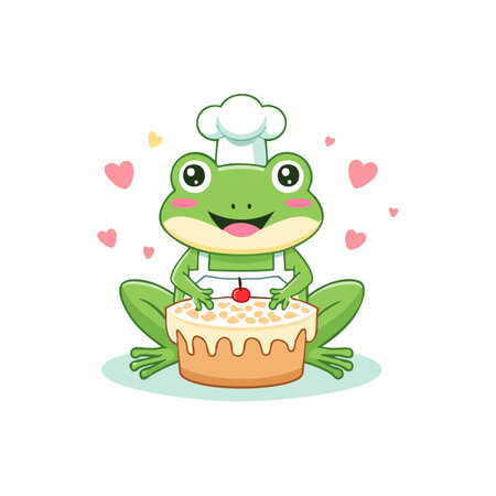 Cute Frog baking a cakeのイラスト素材