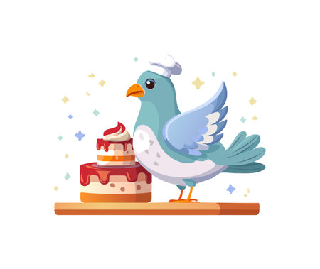 Cute Dove baking a cakeのイラスト素材