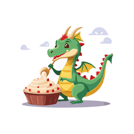 Cute Dragon baking a cakeのイラスト素材