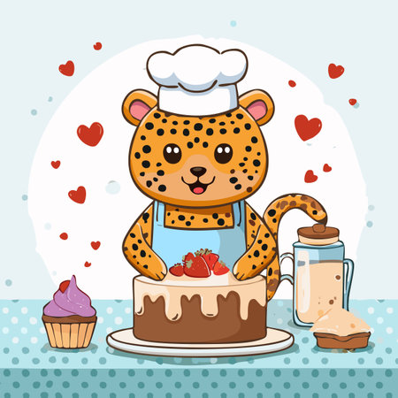 Cute Leopard baking a cakeのイラスト素材