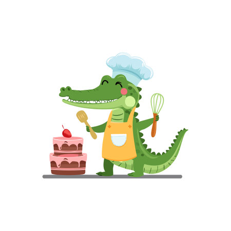 Cute Crocodile baking a cakeのイラスト素材