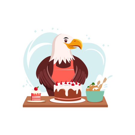 Cute Bald Eagle baking a cakeのイラスト素材