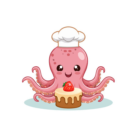 Cute Octopus baking a cakeのイラスト素材