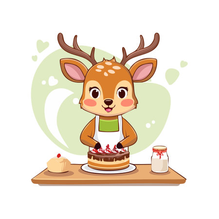 Cute Deer baking a cakeのイラスト素材