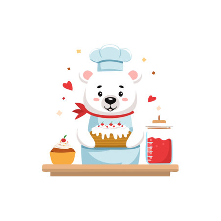 Cute Polar Bear baking a cakeのイラスト素材