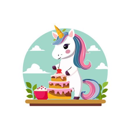 Cute Unicorn baking a cakeのイラスト素材