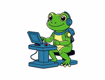 Cyber frog playing arcade gamesのイラスト素材