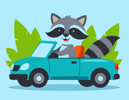 Raccoon driving a convertible carのイラスト素材