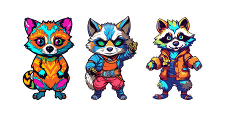 curious raccoon with a mask on faceのイラスト素材